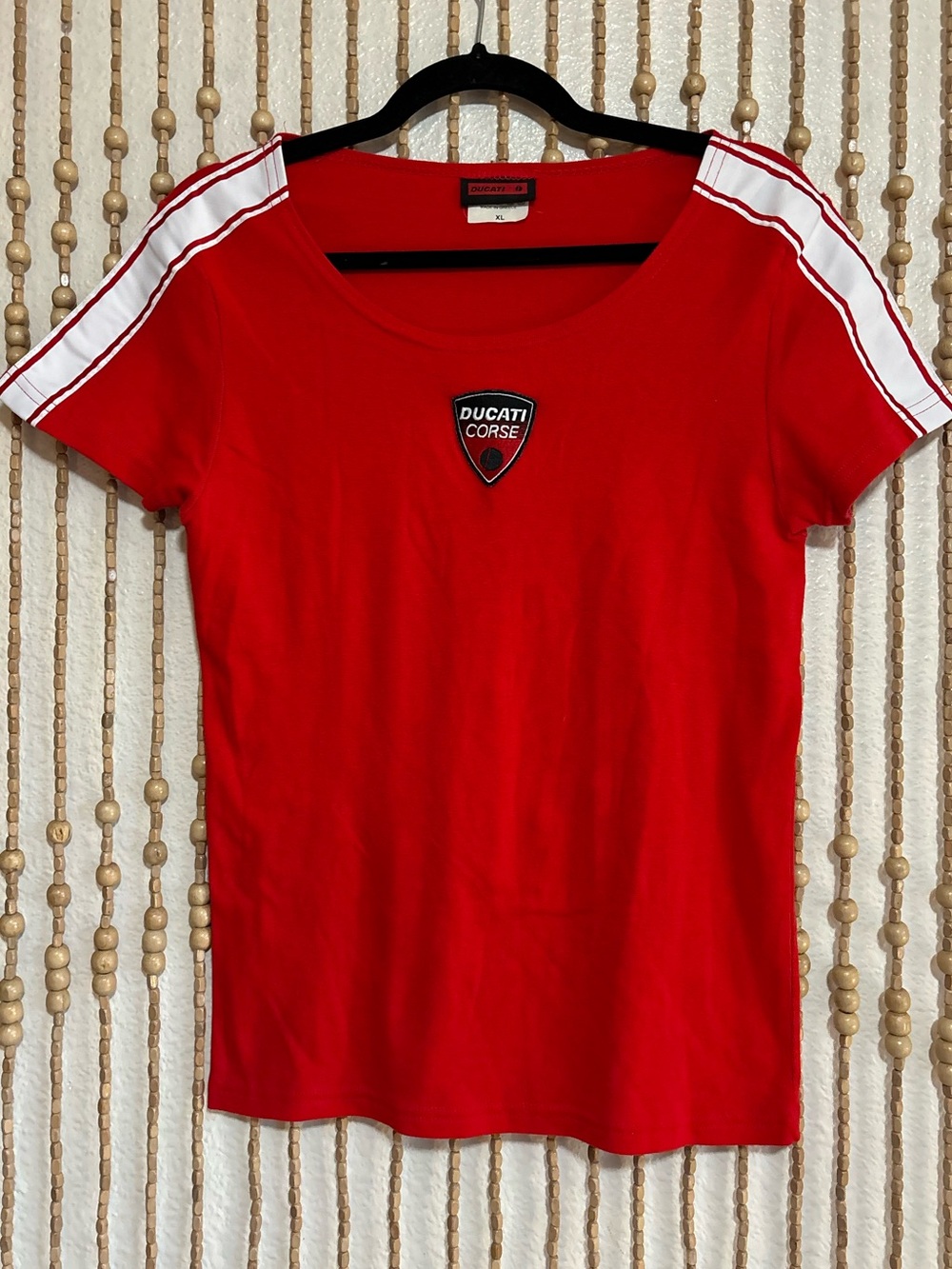 Vintage 90s Red Ducati Corse T-shirt White Striped Euro Greece Short Sleeve XL